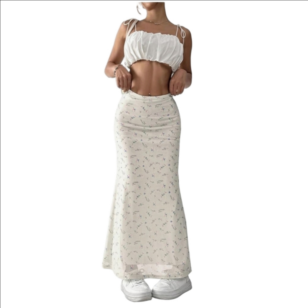 SHEIN Cream Floral Maxi Skirt